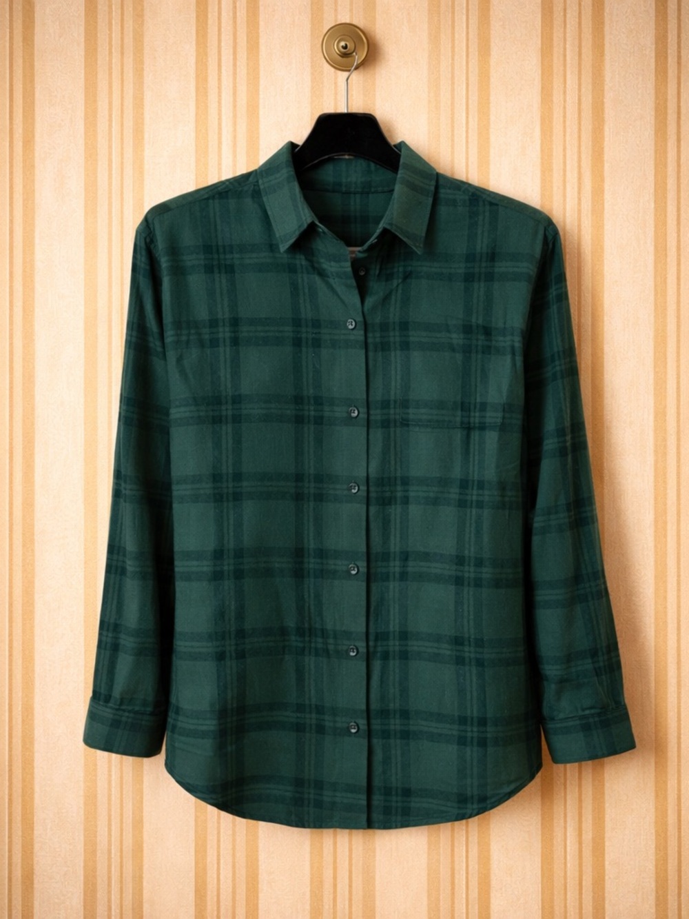 Zara green plaid long sleeve button down collar top blouse 6